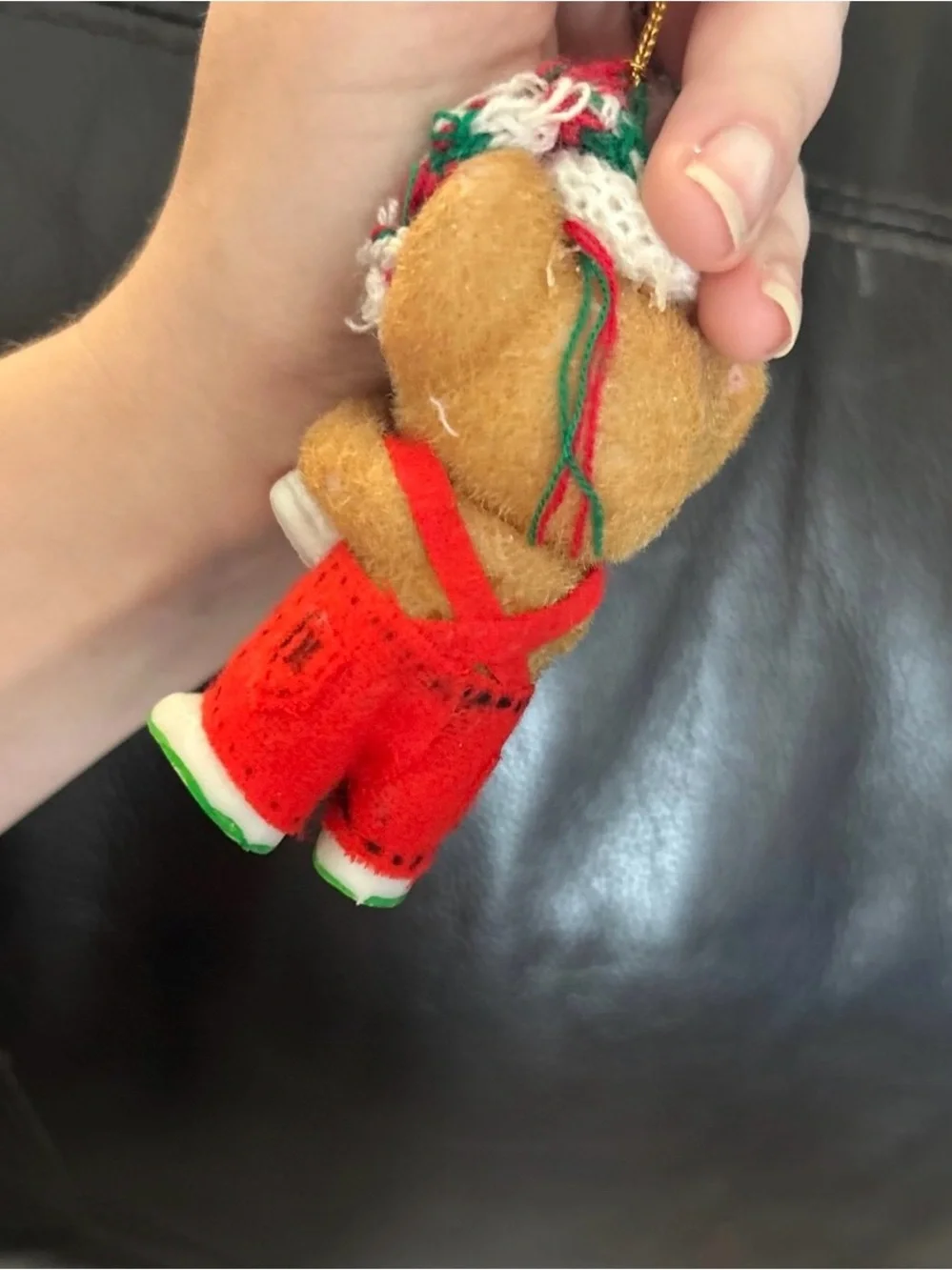 Vintage 1960’s Flocked Koala Christmas Tree Ornament w/ Stocking & Candy Cane